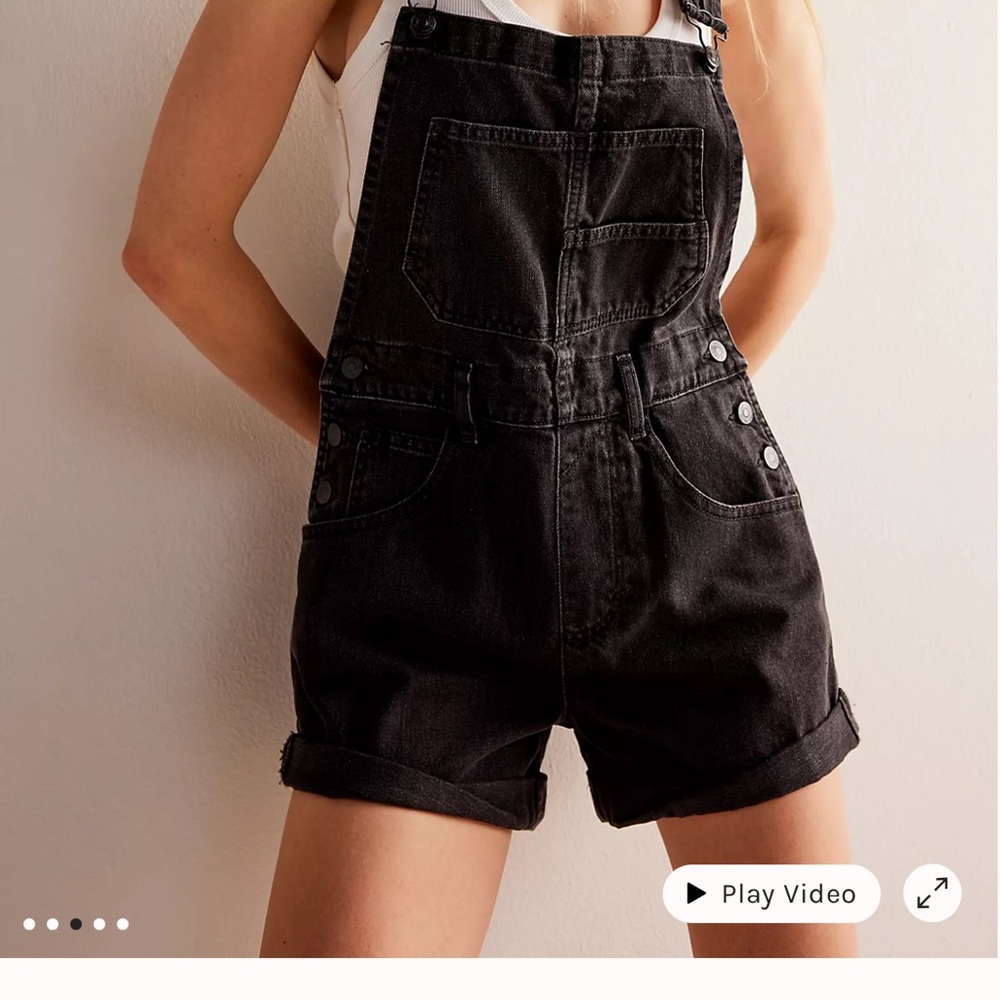 Free People Black Denim Overalls Relaxed Fit